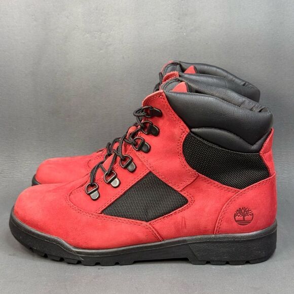 Timberland 6-Inch Waterproof Field Boot Red/Black Nubuck women size 7 - Picture 3 of 8